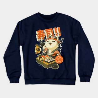 Sushi Chef Cat  Funny Restaurant Kitty  Japanese Food Classic Crewneck Sweatshirt